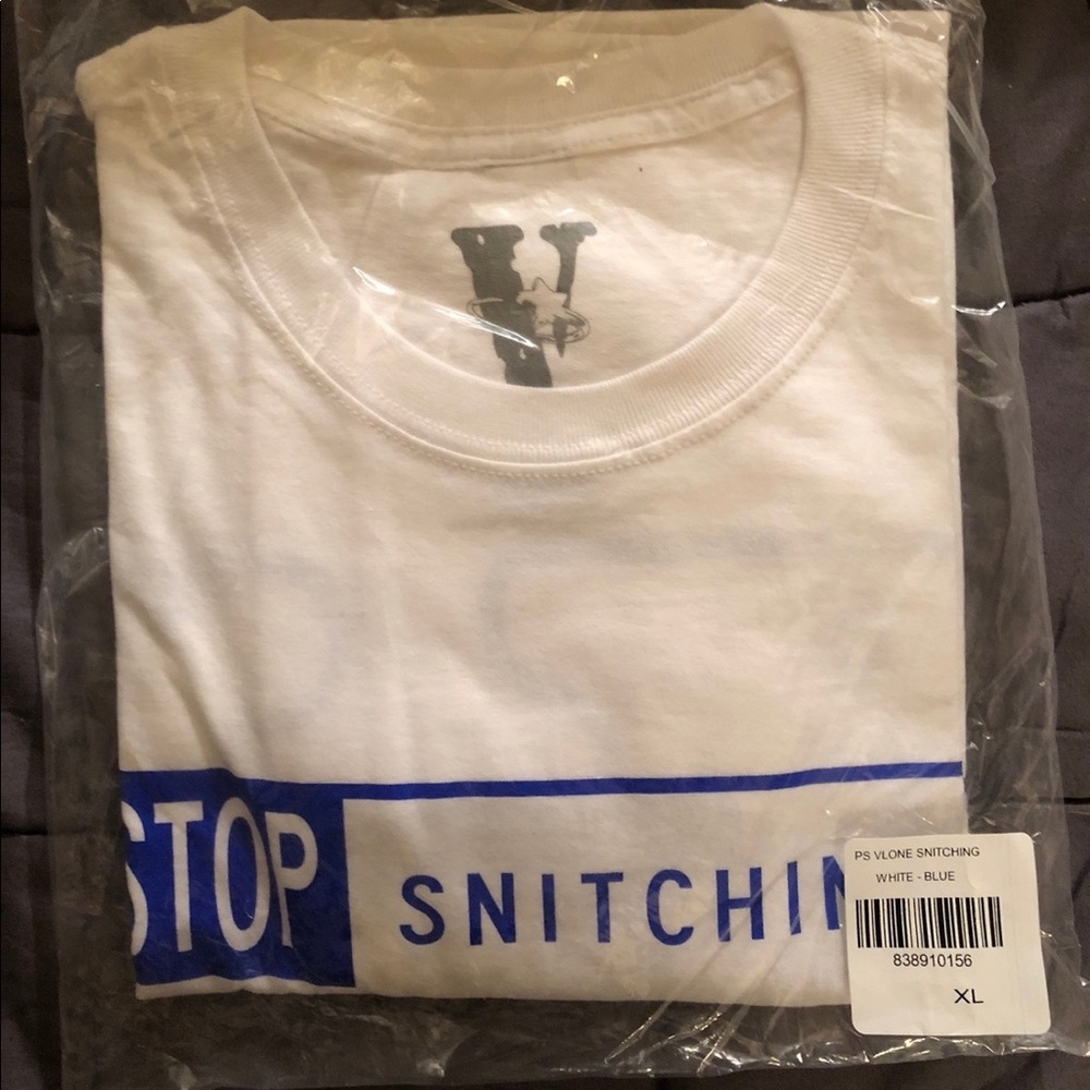 XL Vlone X Pop Smoke Blue Stop Snitching Tee